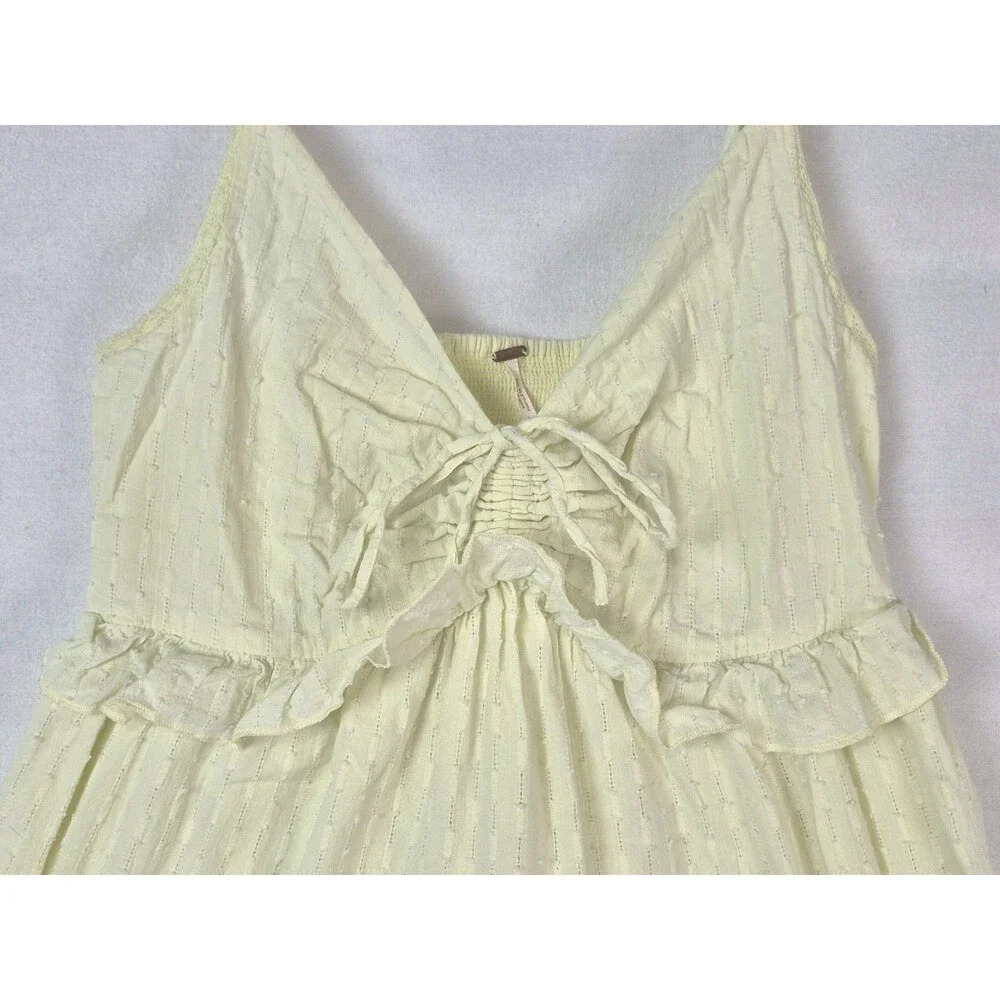 Free People Women Butter Yellow Sundress Tiered Boho Maxi Cottagecore Dress READ - Picture 5 of 9